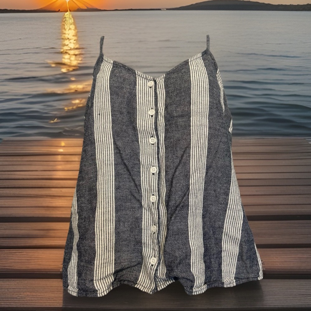 Treasure & Bond Gray and White Striped Button Down Slim Strap Tank Top Size S